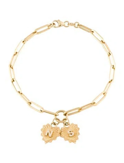 Pre-owned Foundrae 18k Diamond Initial 's' & 'n' Heart Charm Bracelet, 7.5" In Multi