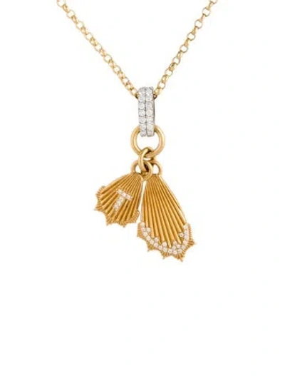 Pre-owned Foundrae 18k Diamond Initial 't' Butterfly Wings Miniature Medallion Necklace, 18" In Multicolor