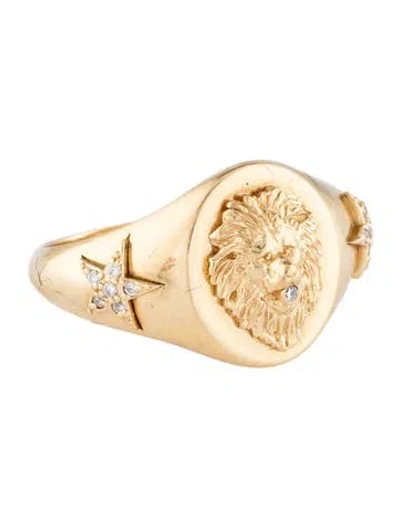 Pre-owned Foundrae 18k Diamond Lion Signet Ring In Multicolor