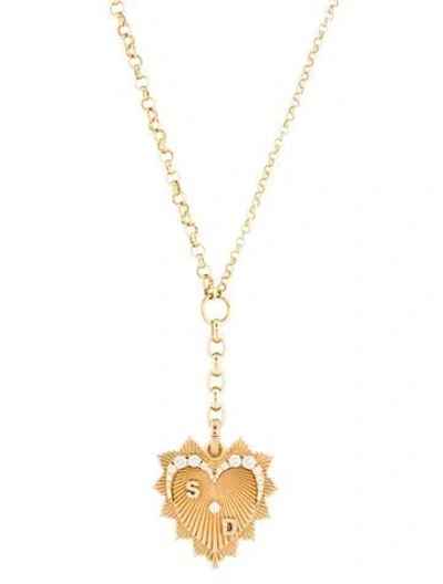 Pre-owned Foundrae 18k Diamond Personalized 'sd' Heart Love Token Pendant Necklace, 20" In Multicolor