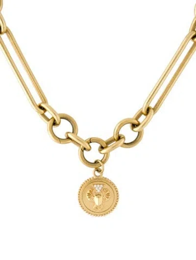 Pre-owned Foundrae 18k Diamond Protection Medium Medallion & Oversized Mixed Clip Chain Necklace, 17.5" In Multi