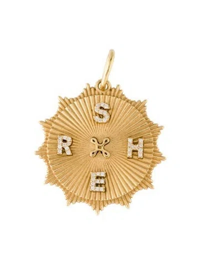 Pre-owned Foundrae 18k Diamond Radiating Initial Medallion Pendant In Multicolor