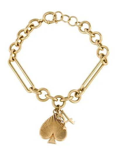 Pre-owned Foundrae 18k Diamond Radiating Spade & Initial 'a' Charm Bracelet In Multi