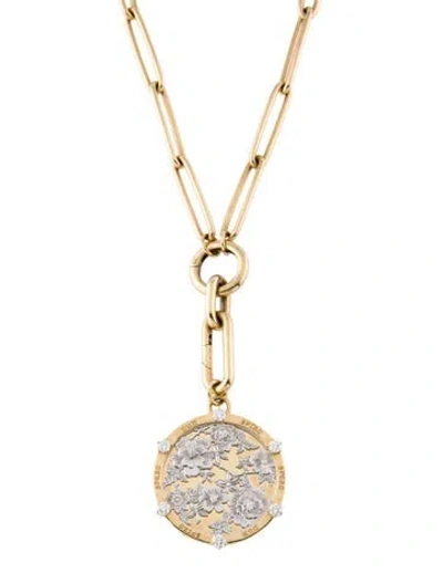Pre-owned Foundrae 18k Diamond Resilience Floral Screen Large Clip Open Chain Necklace, 21" In Multicolor