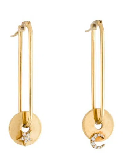 Pre-owned Foundrae 18k Diamond Star & Moon Disk Drop Earrings In Multicolor