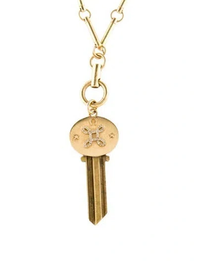 Pre-owned Foundrae 18k Diamond True Love Key Pendant & Clockweight Chain Necklace, 24" In Multi