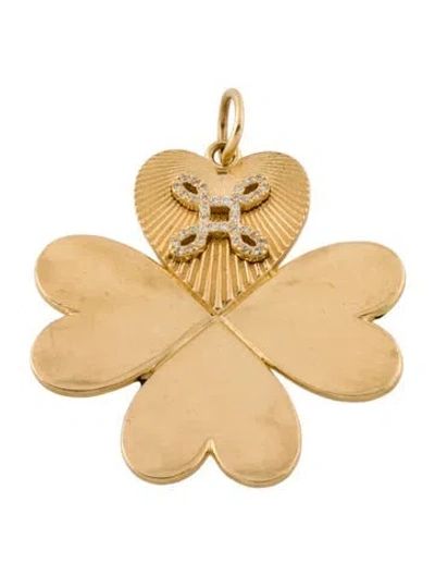 Pre-owned Foundrae 18k Diamond 'true Love' Knot Four Heart Clover Pendant, 1.5" In Multi