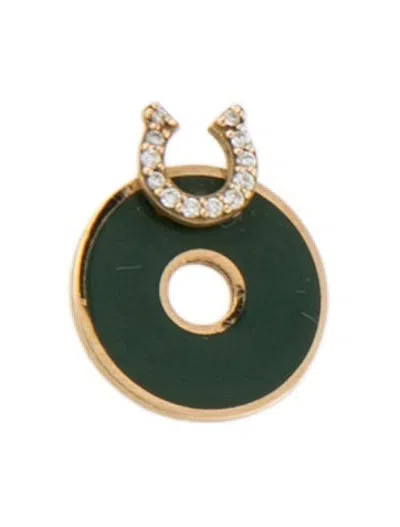Pre-owned Foundrae 18k Enamel & Diamond Champleve Disc Charm In Green