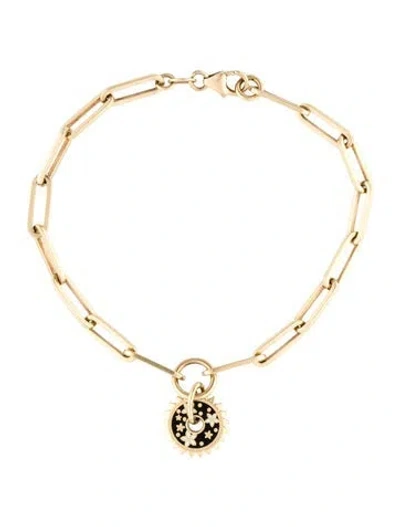 Pre-owned Foundrae 18k Enamel Blossoms Resilience Disc Clip Link Bracelet, 6.5" In Black/white