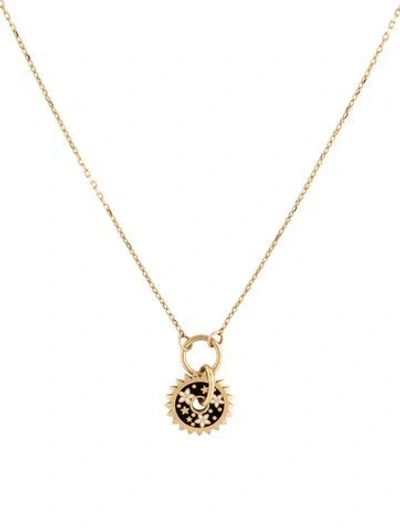 Pre-owned Foundrae 18k Enamel Champleve Disk Pendant & Thread Chain Necklace, 16" In Black