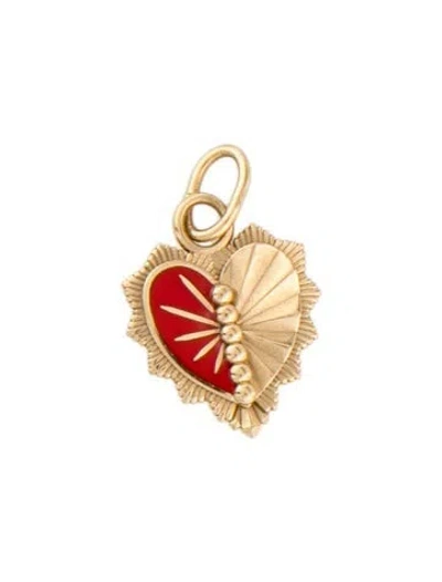 Pre-owned Foundrae 18k Enamel Heart Love Token Charm In Red