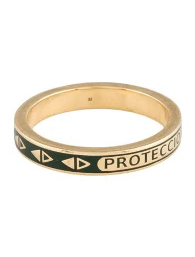 Pre-owned Foundrae 18k Enamel 'proteccion' Band In Green