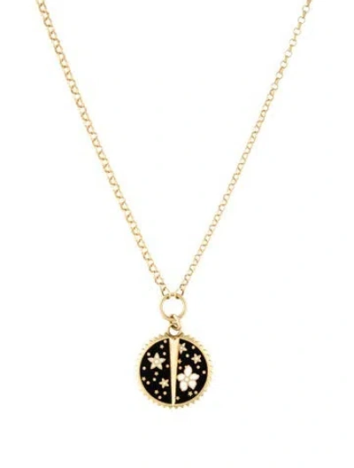 Pre-owned Foundrae 18k Enamel Resilience Medium Dark Blossom Medallion Pendant Necklace, 18" In Multi