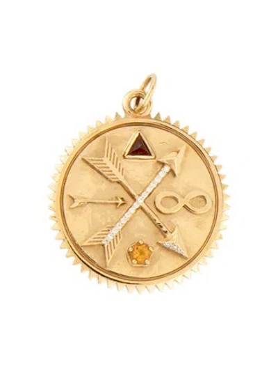 Pre-owned Foundrae 18k Garnet, Citrine & Diamond Freedom Of Expression Medallion, 1.25" In Multicolor