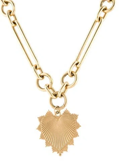 Pre-owned Foundrae 18k Heart Love Token Oversized Medallion W/ Oversized Mixed Clip Chain Necklace, 17" In Multi