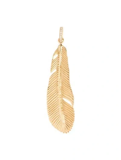 Pre-owned Foundrae 18k Large Feather Pendant With Small Pavé Diamond Oval Annex Link, 2.5" In Multicolor