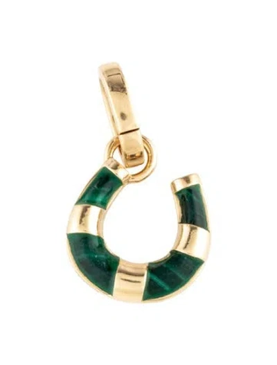 Pre-owned Foundrae 18k Malachite & Resin Horseshoe Charm In Multicolor