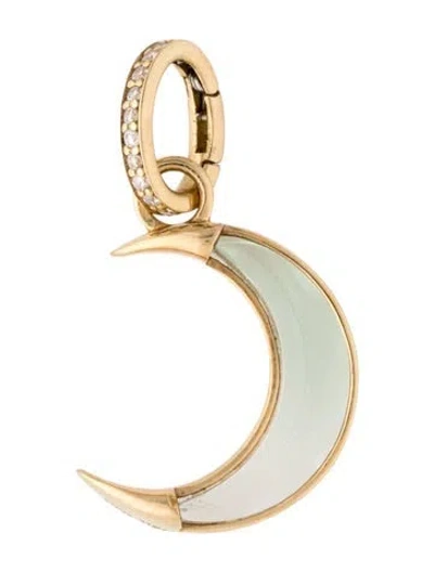 Pre-owned Foundrae 18k Prasiolite & Diamond Crescent Pendant, 1" In Multi