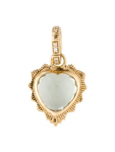Pre-owned Foundrae 18k Prasiolite & Diamond True Love Heart Medallion In Multicolor