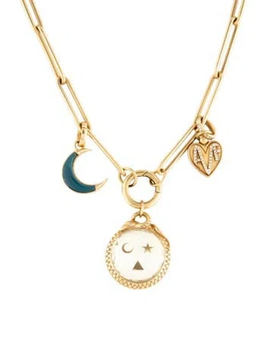 Pre-owned Foundrae 18k Quartz, Topaz & Diamond Wholeness, Amate & Crescent Pendant W/ Clip Chain Necklace, 18" In Multi