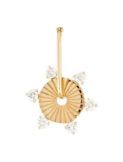 Pre-owned Foundrae 18k Small Fob Earring W/ Diamond Earth Element Disk In Multi