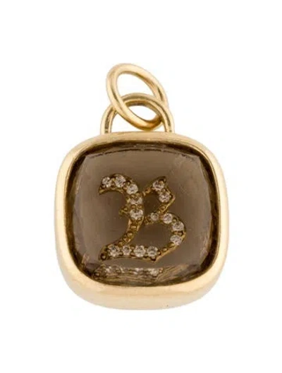 Pre-owned Foundrae 18k Smoky Quartz & Diamond Initial 'b' Pendant In Multi