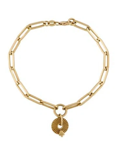 Pre-owned Foundrae 18k Spade Disk Classic Fob Clip Chain Bracelet, 6.5" In Multi