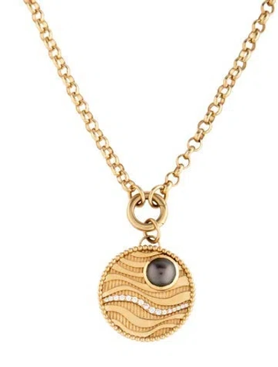 Pre-owned Foundrae 18k Tahitian Pearl & Diamond Sana Pendant Necklace, 22" In Multi