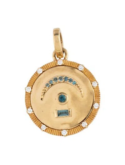 Pre-owned Foundrae 18k Topaz & Diamond 'birds Eye Pause' Internal Compass Pendant, 1.25" In Multicolor