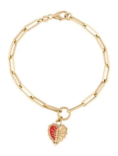 Pre-owned Foundrae 18k True Love Reflection Heart Charm Bracelet, 6.5" In Red