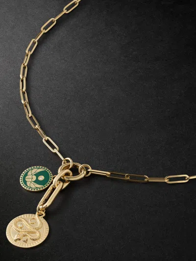 Foundrae Classic 18-karat Gold And Enamel Chain Necklace In Green