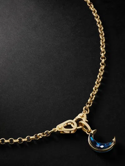 Foundrae Crescent Gold Topaz Pendant Necklace In Blue