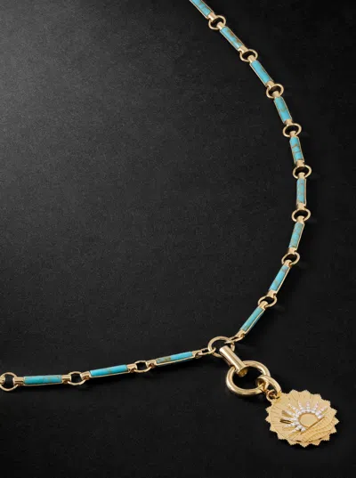 Foundrae Element New Beginnings Internal Compass 18-karat Gold, Diamond And Turquoise Pendant Necklace