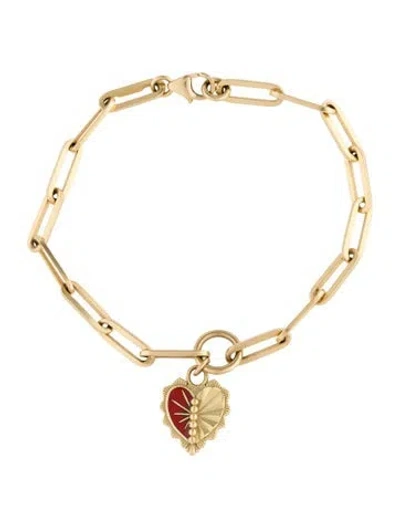 Pre-owned Foundrae Reflection Heart Miniature Medallion Clip Chain Bracelet, 6.25" In Red