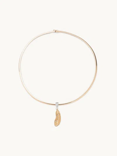 Foundrae Small Sleek Collar Necklace With Feather Medallion 18k Yellow Gold / Diamond