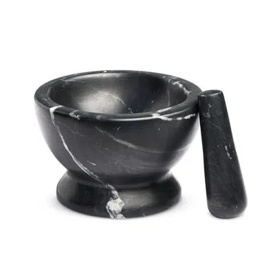 Four Hands Arman Mortar And Pestle-polished Black Marble In Polished Black,white