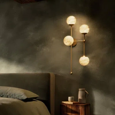 Four Hands Armstrong 13.75" W Solid Brass Armed Sconce In Burnished Brass,marbled Matte