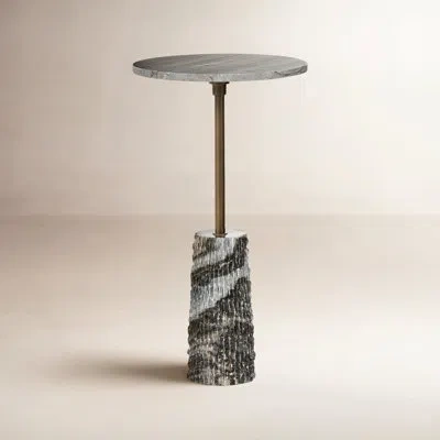 Four Hands Genuine Marble Pedestal End Table In Ebony Marble