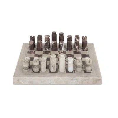 Four Hands Stone Chess Set-antique White Marble In Antique White Marble;merlot Marble