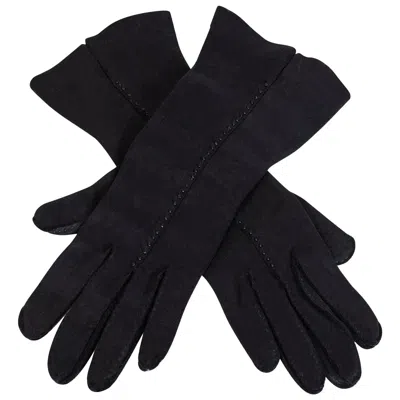 Pre-owned Fownes Black Beaded Doeskin Velvet Notched Evening Forearm Gloves - S, 1950s