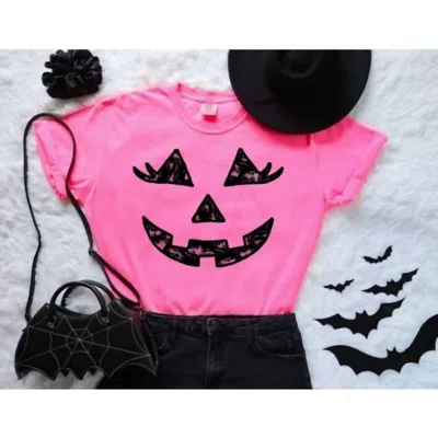 Fox And Owl Pink Pumpkin Face Graphic Tee In Animal Print