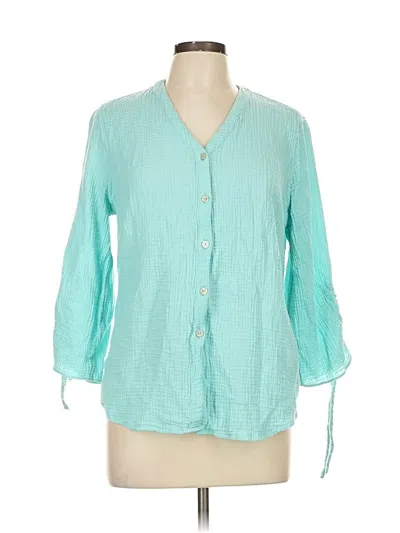Pre-owned Foxcroft 3/4 Sleeve Blouse In Blue
