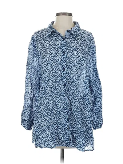 Pre-owned Foxcroft 3/4 Sleeve Button Down Shirt In Blue