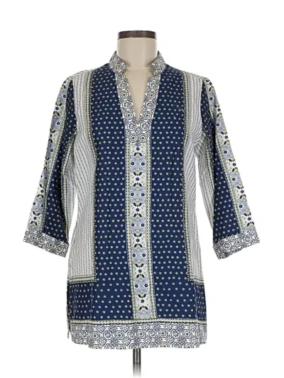 Pre-owned Foxcroft 3/4 Sleeve Button Down Shirt In Blue