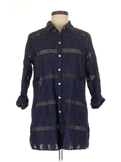 Pre-owned Foxcroft 3/4 Sleeve Button Down Shirt In Blue