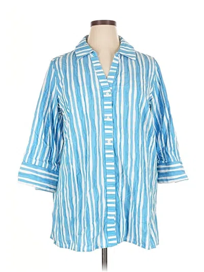 Pre-owned Foxcroft 3/4 Sleeve Button Down Shirt In Blue