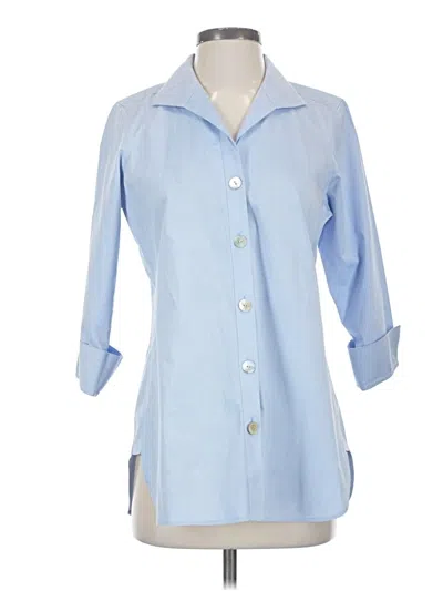 Pre-owned Foxcroft 3/4 Sleeve Button Down Shirt In Blue