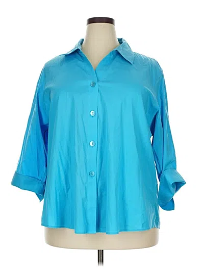 Pre-owned Foxcroft 3/4 Sleeve Button Down Shirt In Blue