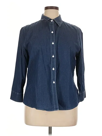 Pre-owned Foxcroft 3/4 Sleeve Button Down Shirt In Blue