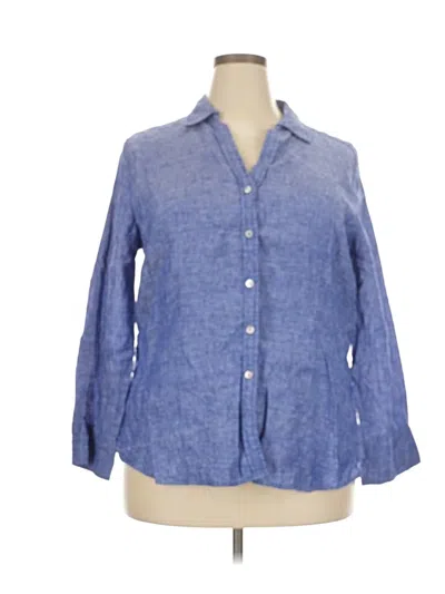Pre-owned Foxcroft 3/4 Sleeve Button Down Shirt In Blue